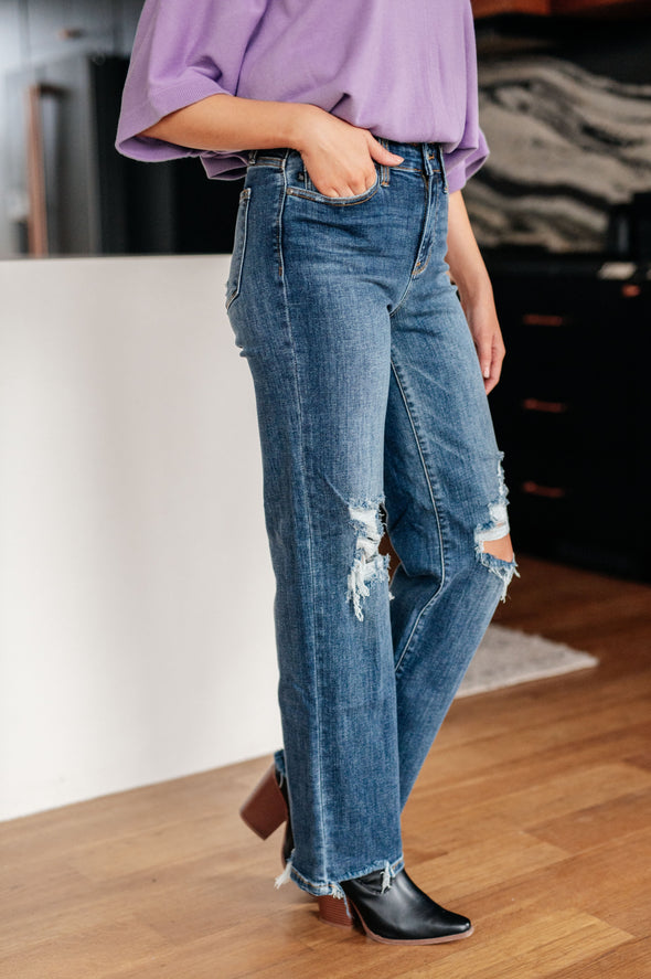 Rose High Rise 90's Straight Jeans in Dark Wash By Judy Blue