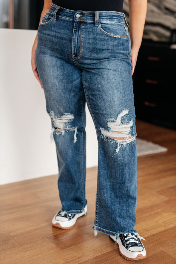 Rose High Rise 90's Straight Jeans in Dark Wash By Judy Blue