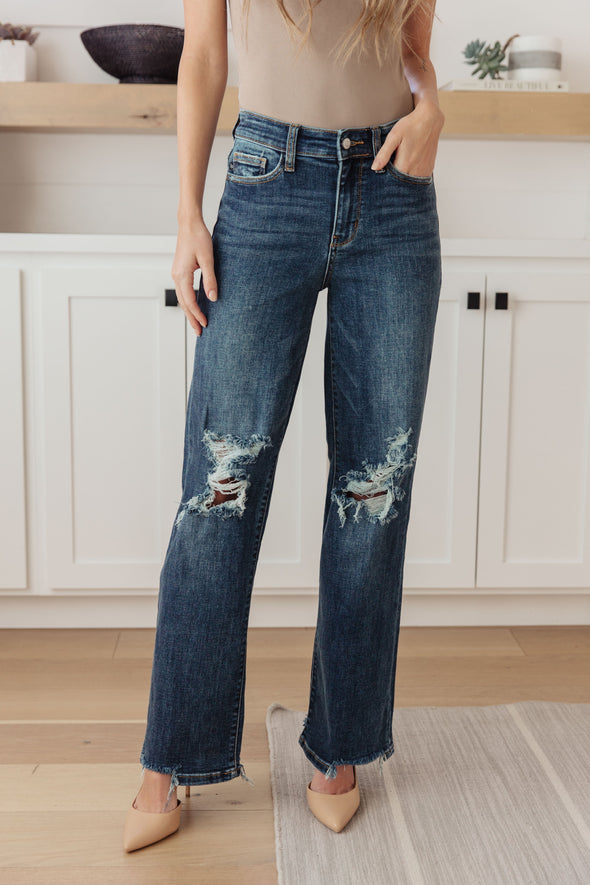 Rose High Rise 90's Straight Jeans in Dark Wash By Judy Blue