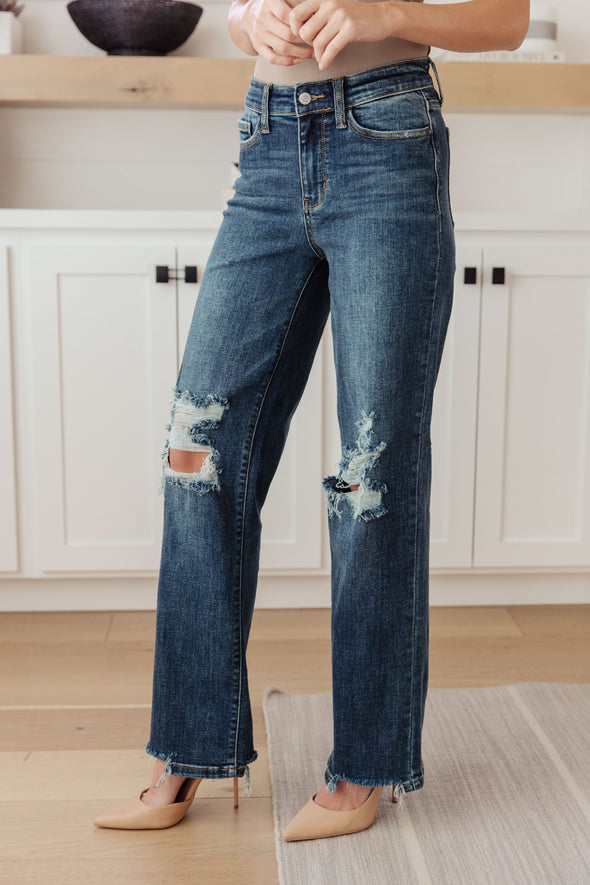 Rose High Rise 90's Straight Jeans in Dark Wash By Judy Blue