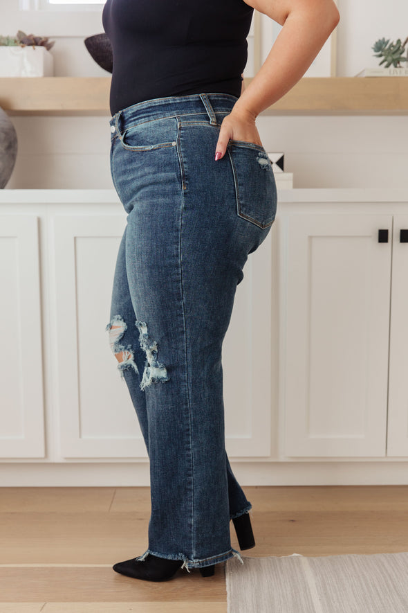 Rose High Rise 90's Straight Jeans in Dark Wash By Judy Blue