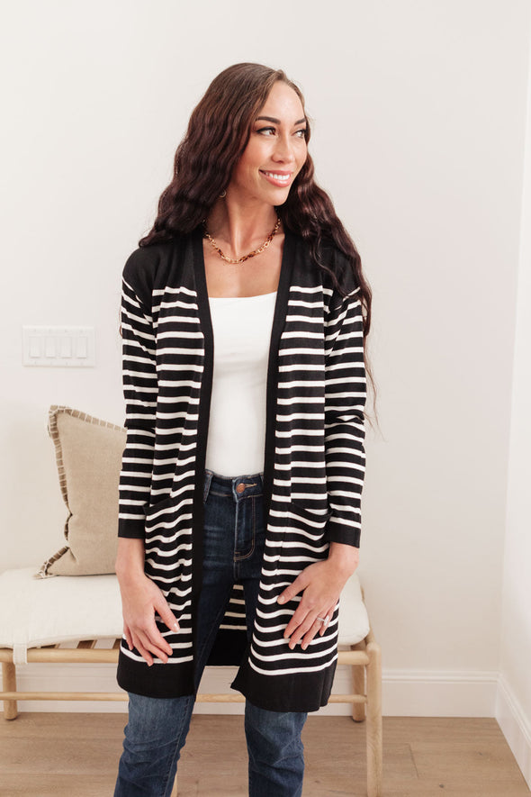 Swift Stripes Pocket Cardigan in Black & White