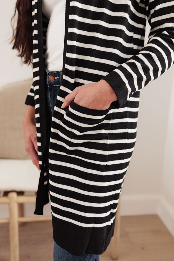 Swift Stripes Pocket Cardigan in Black & White