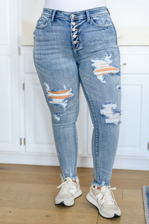 Talulla Bleach Splash Button Fly Destroyed Skinny Jeans