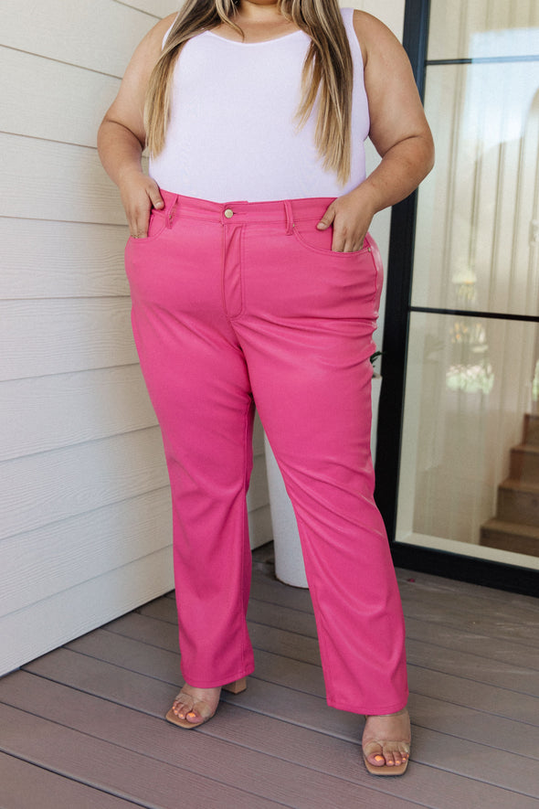 Tanya Control Top Faux Leather Pants in Hot Pink By Judy Blue