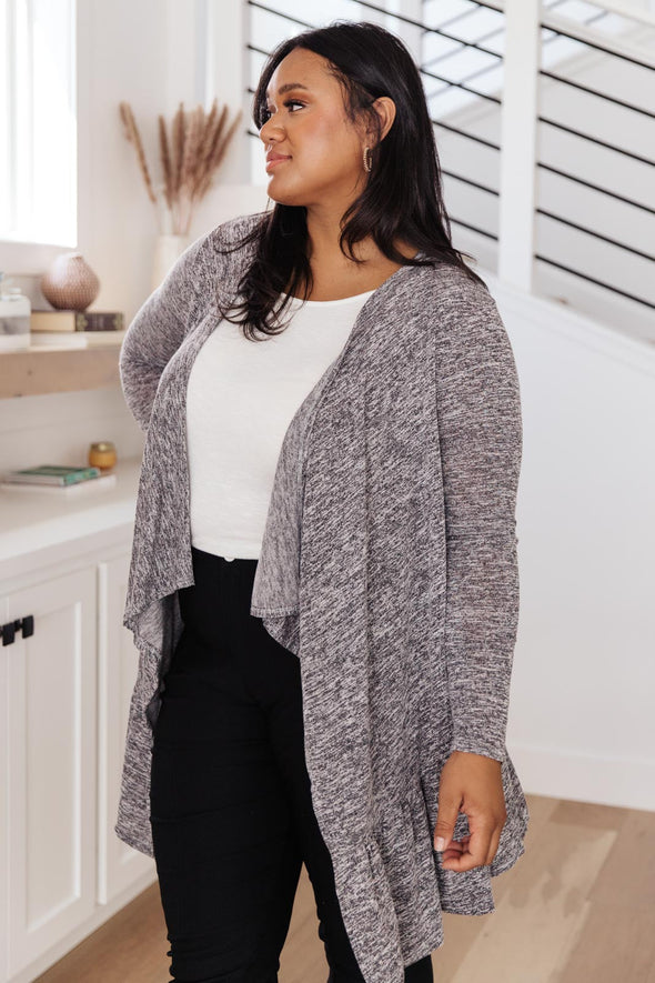 The Avalynn Heathered Cardigan in Smoky Coal