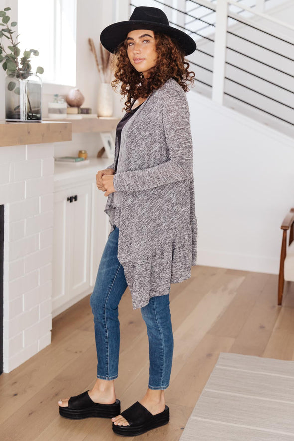 The Avalynn Heathered Cardigan in Smoky Coal