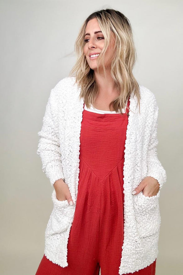 Long Sleeve Popcorn Sweater Cardigan with Pockets- 2 Colors