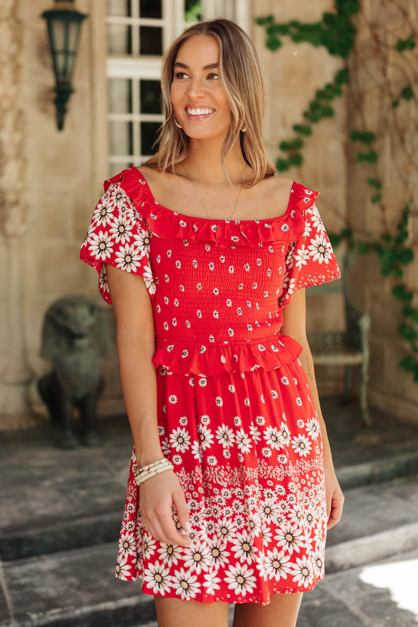 Daisy Chains Dress in Red