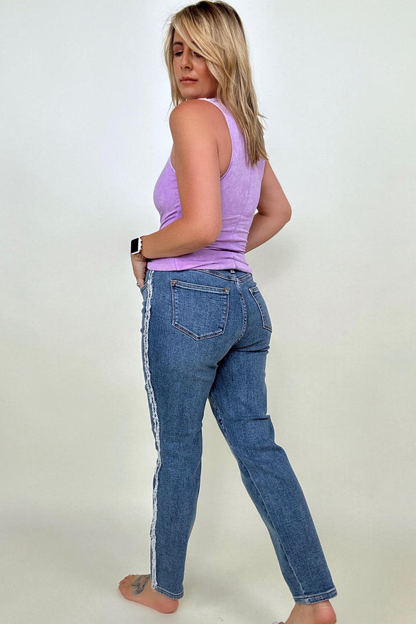 High Waist Side Fray Slim Fit Jeans By Judy Blue