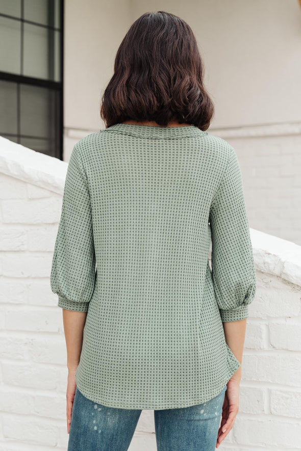 Wonderfully Waffled Top in Sage