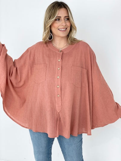 Textured Cotton Linen Oversized Top- 3 Colors