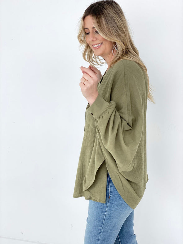 Textured Cotton Linen Oversized Top- 3 Colors