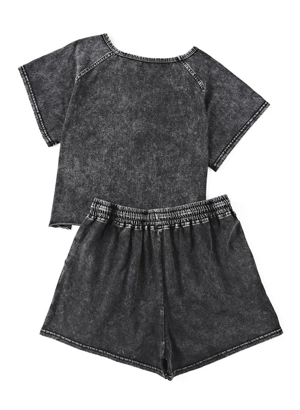 Acid Washed Short Lounge Set