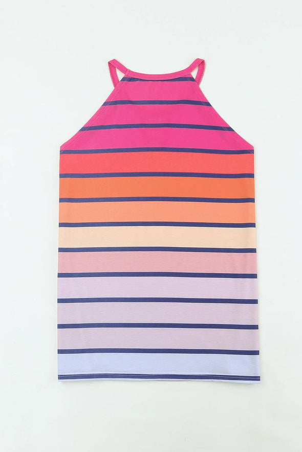 Multicolor Hollowed Out Striped Tank Top