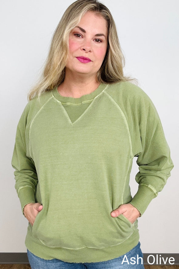 Pigment Dyed French Terry Pullover With Pockets