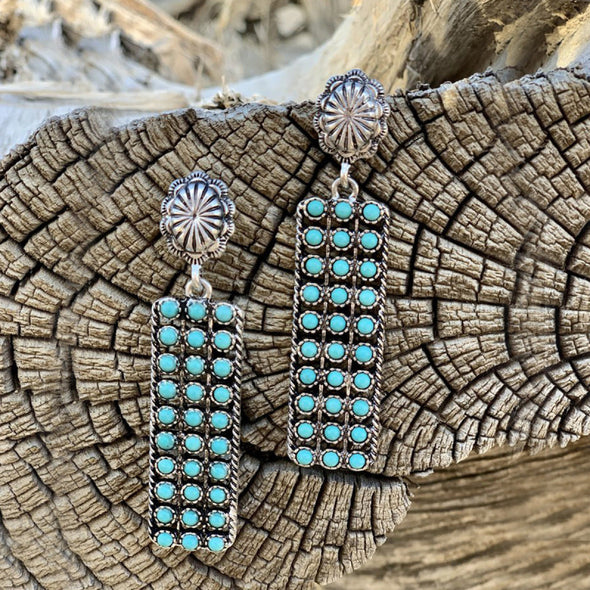 Art Deco Inlaid Turquoise Drop Earring