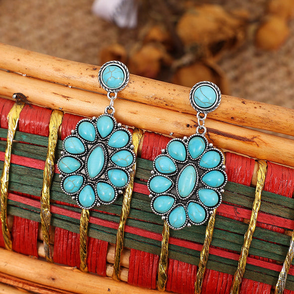 Retro Turquoise Geometric Dangle Earrings