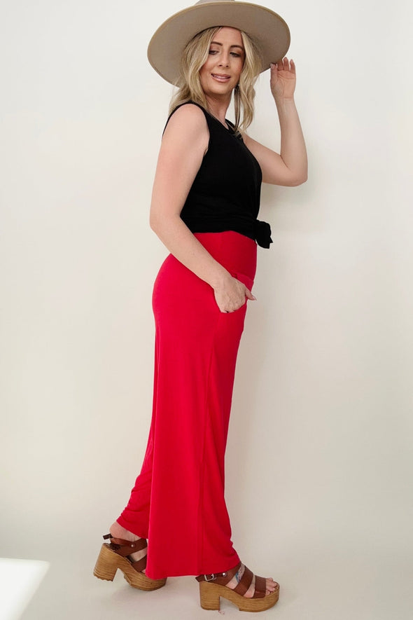 Smocked Waistband Wide Leg Pants