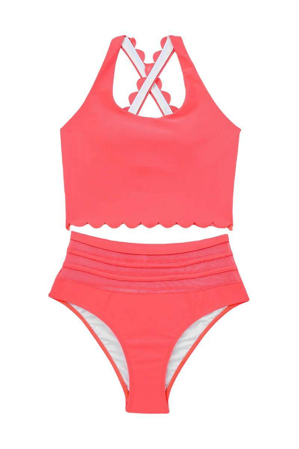 Scalloped Criss Cross High Waist Bikini