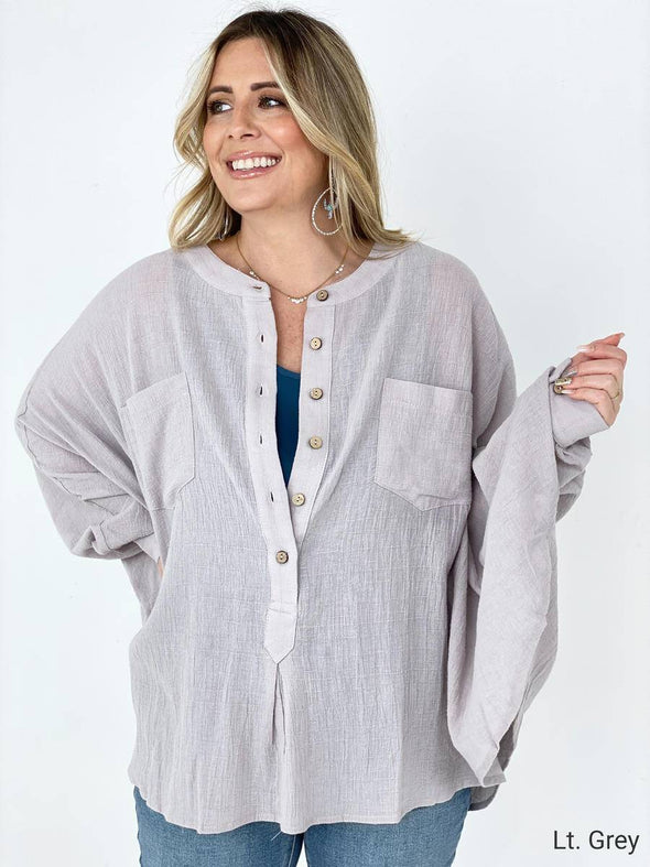 Textured Cotton Linen Oversized Top- 3 Colors