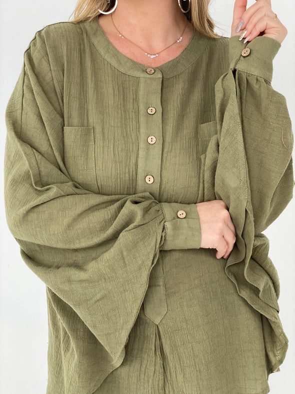 Textured Cotton Linen Oversized Top- 3 Colors