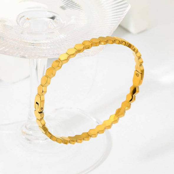 Hexagon-Shaped 18K Gold Plated Bangle (With Box)