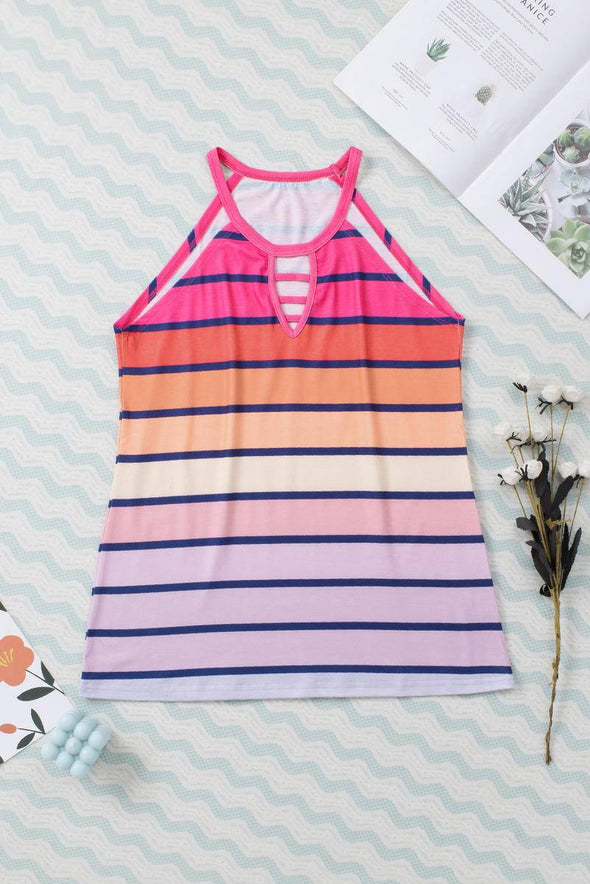 Multicolor Hollowed Out Striped Tank Top