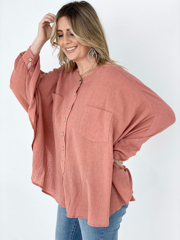 Textured Cotton Linen Oversized Top- 3 Colors