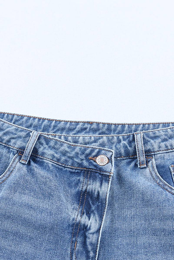 High Rise Crossover Waist Denim Shorts