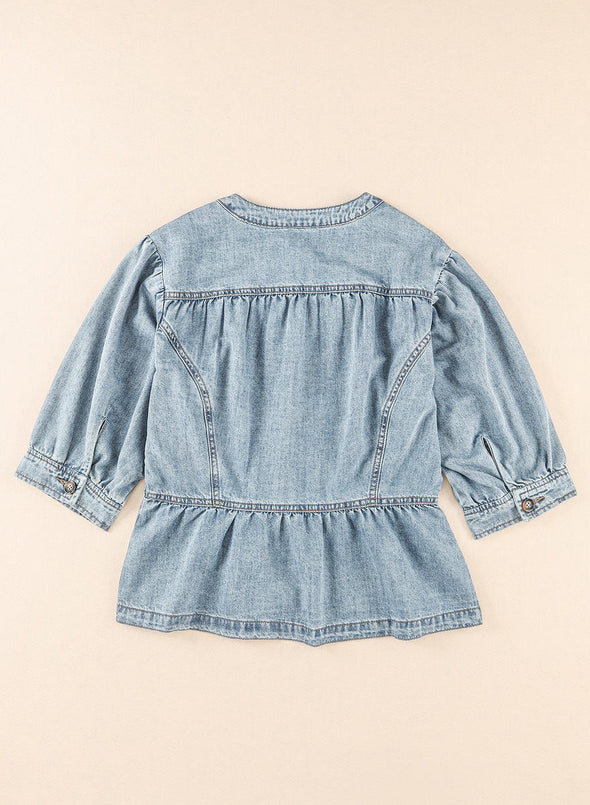 Half Sleeve Peplum Denim Jacket