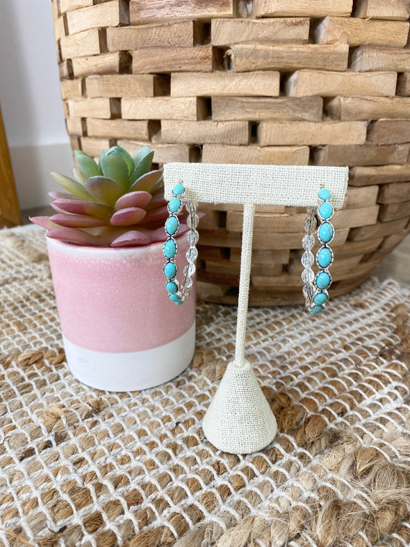 Retro Turquoise C-Shaped Hoop Earrings