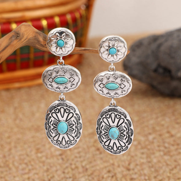 Retro Turquoise Oval Dangle Earrings