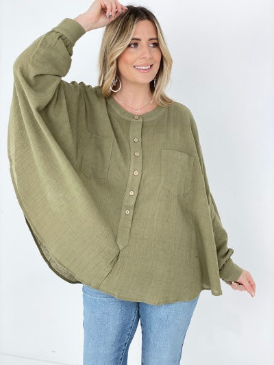 Textured Cotton Linen Oversized Top- 3 Colors