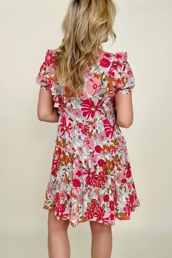 Floral Print Patchwork Tiered Shift Dress