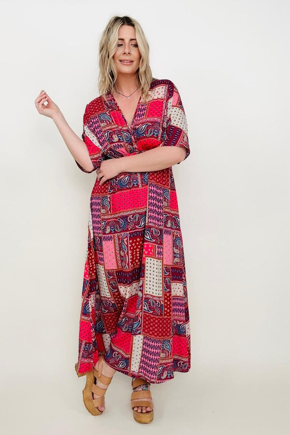 Paisley Patchwork Multicolor A-Line Maxi Dress