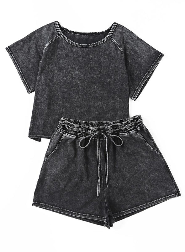 Acid Washed Short Lounge Set