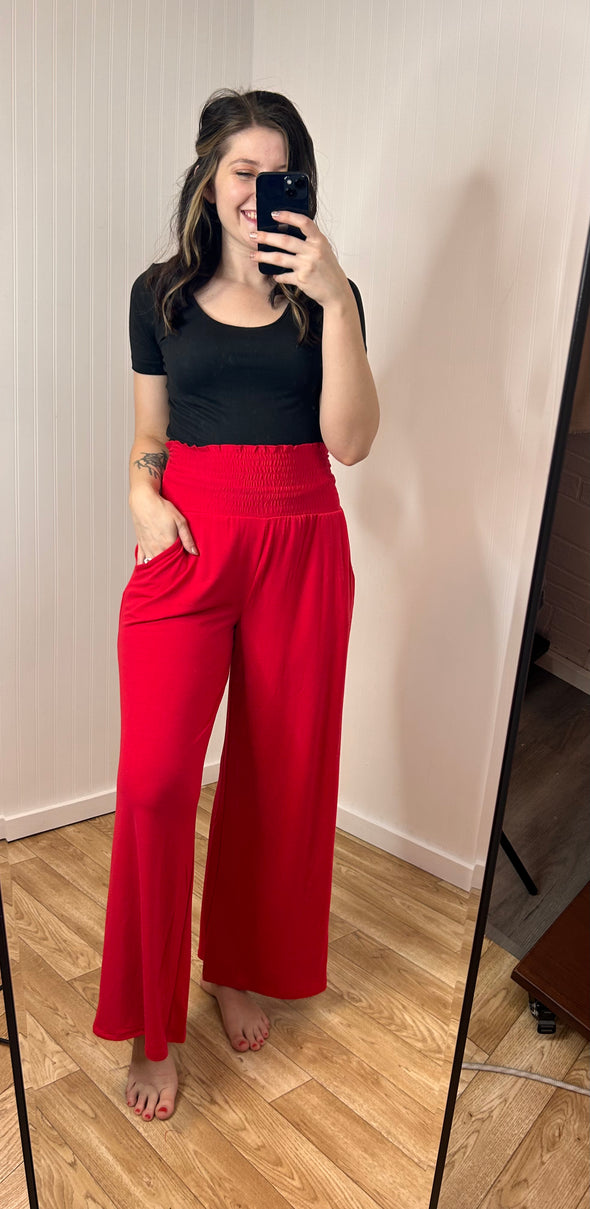 Smocked Waistband Wide Leg Pants