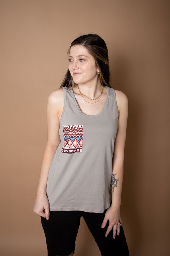 Tank Top With Tribal Pattern Chest Pocket