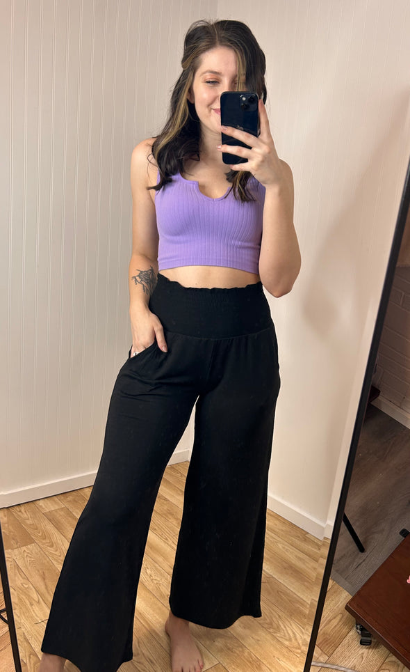 Smocked Waistband Wide Leg Pants