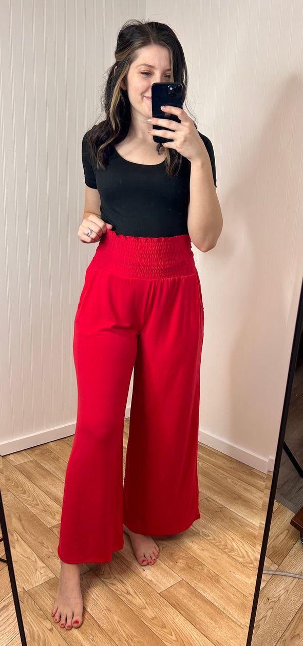 Smocked Waistband Wide Leg Pants