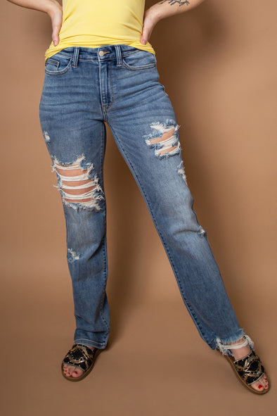 Mid-Rise Distressed Straight Jeans By Judy Blue