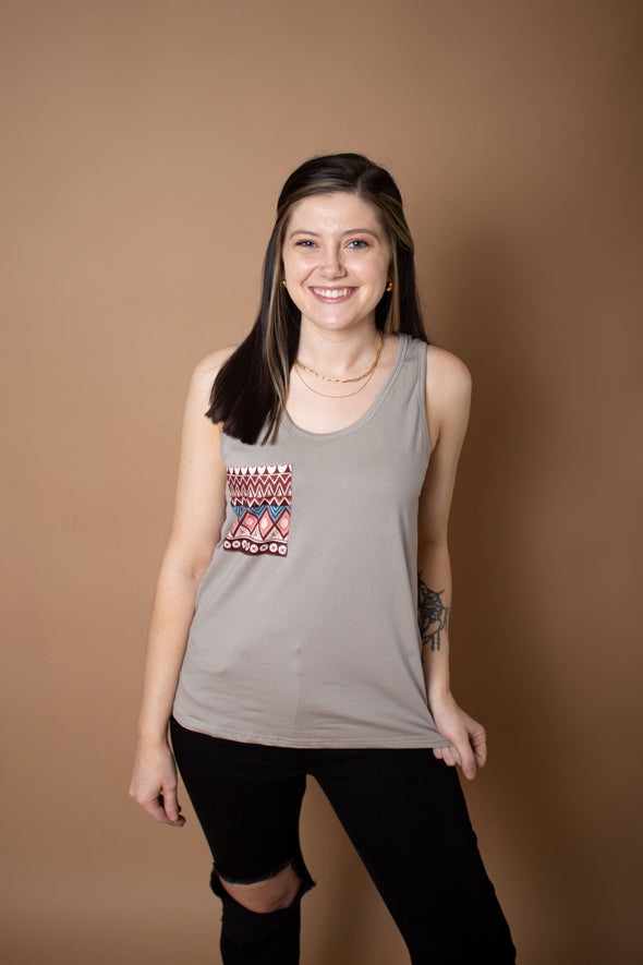 Tank Top With Tribal Pattern Chest Pocket