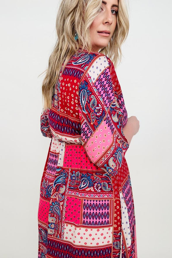 Paisley Patchwork Multicolor A-Line Maxi Dress