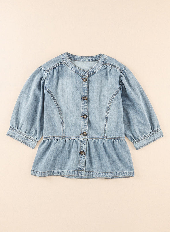 Half Sleeve Peplum Denim Jacket